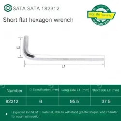 Short flat head hex wrench 6mm 82312